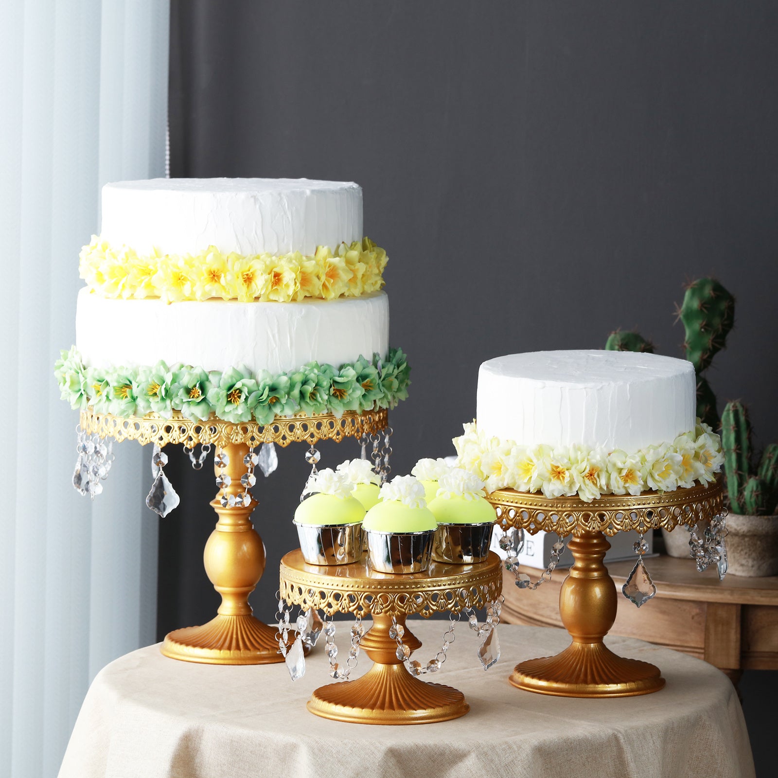 3Pcs Antique Cake Stand Set - Round Metal Cupcake Stands With Pendants And Beads - Elegant Dessert Display, For For Wedding, Birthday Party Decor-It Is Forbidden To Sell On Amazon And Temu