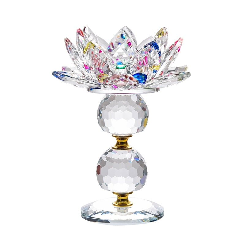 Crystal Lotus Butter Lamp Glass Candle Holder Ornament