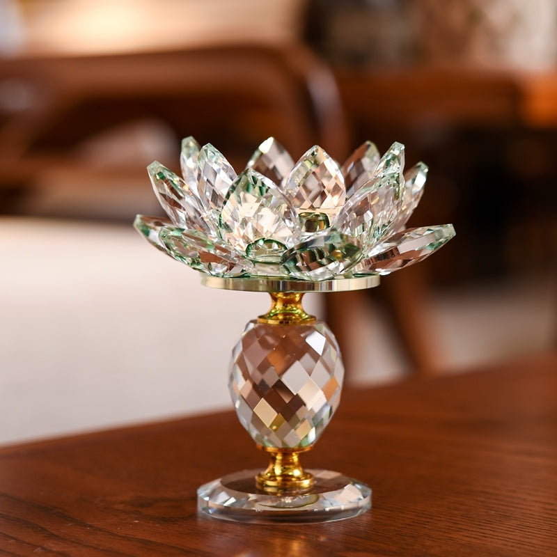 Crystal Lotus Butter Lamp Glass Candle Holder Ornament