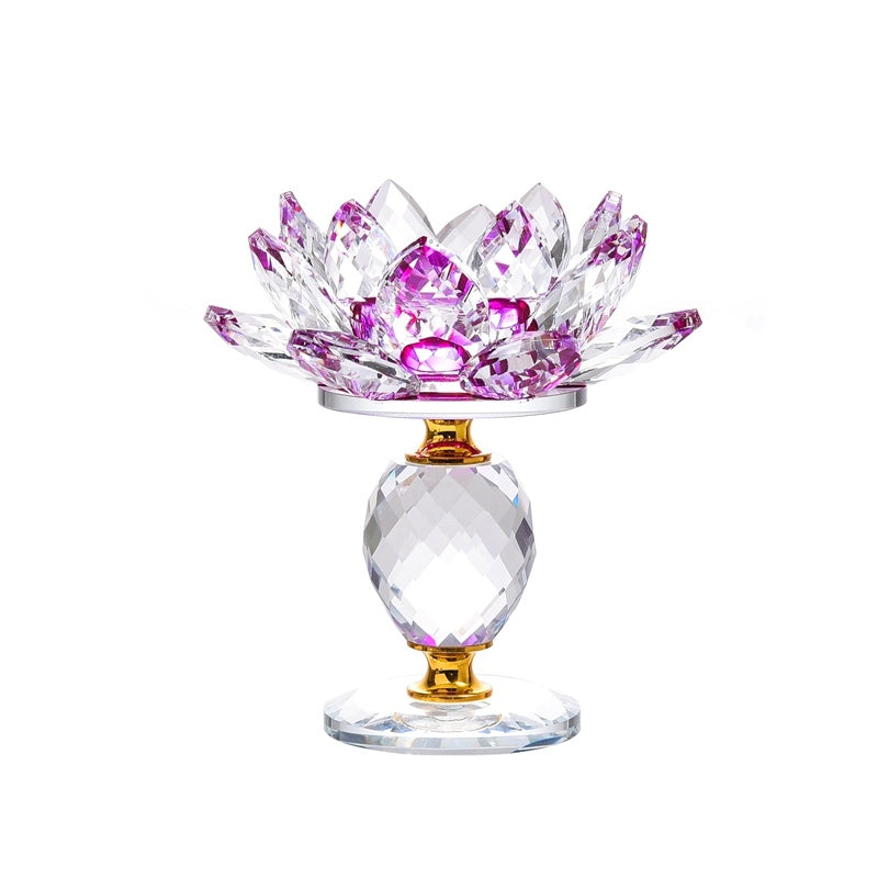 Crystal Lotus Butter Lamp Glass Candle Holder Ornament