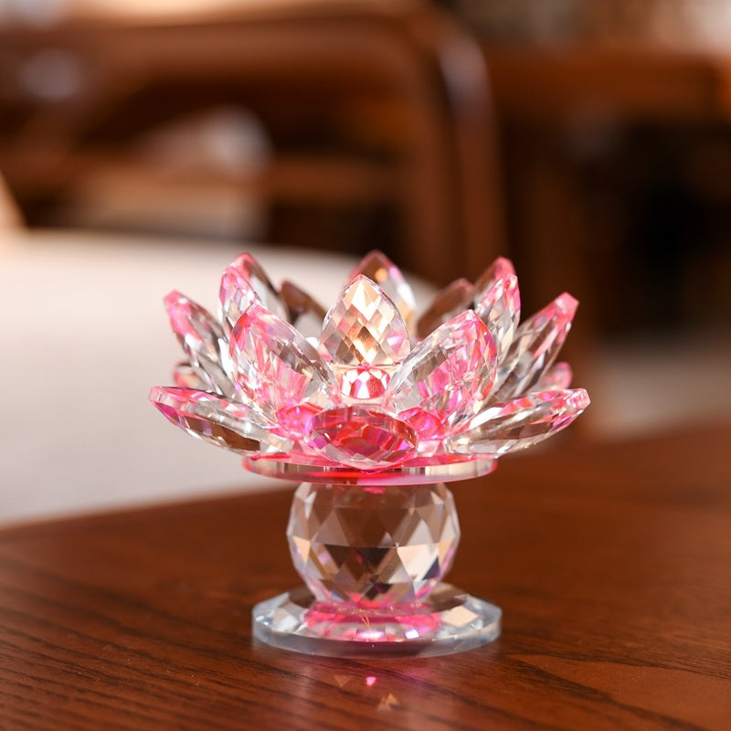 Crystal Lotus Butter Lamp Glass Candle Holder Ornament