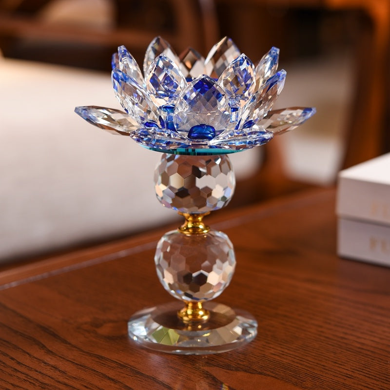 Crystal Lotus Butter Lamp Glass Candle Holder Ornament