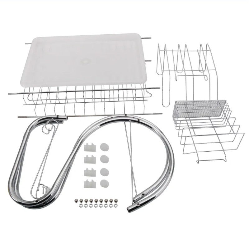 Double Layer Tableware Drying Rack Drain Stainless Steel Kitchen Utensil Rack